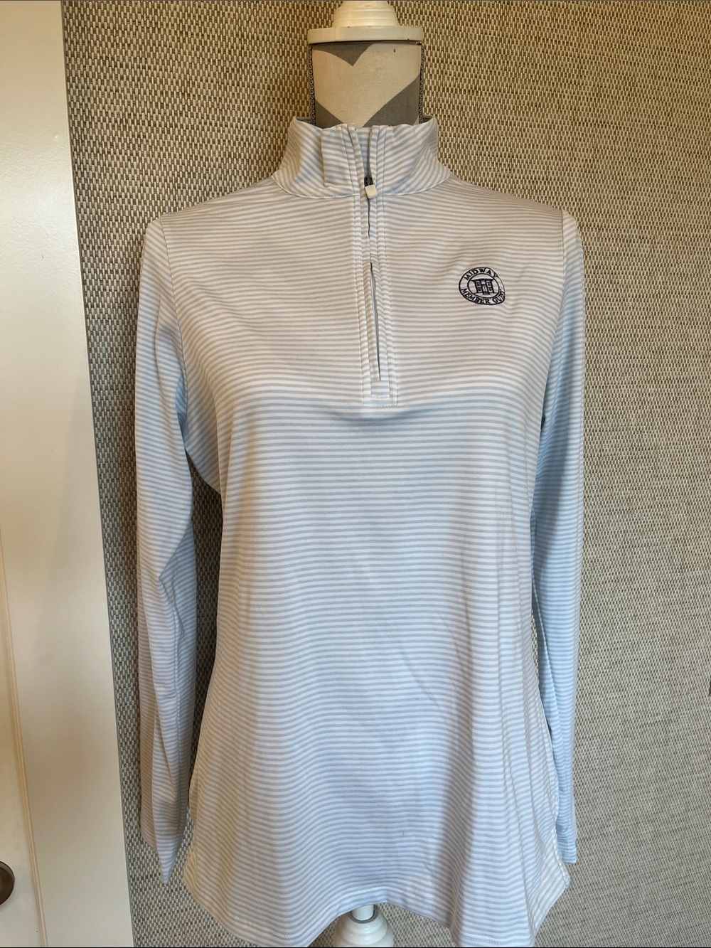 Renwick Sport M RNWK Light Blue Striped Women’s Quarter-Zip Long Sleeve Top